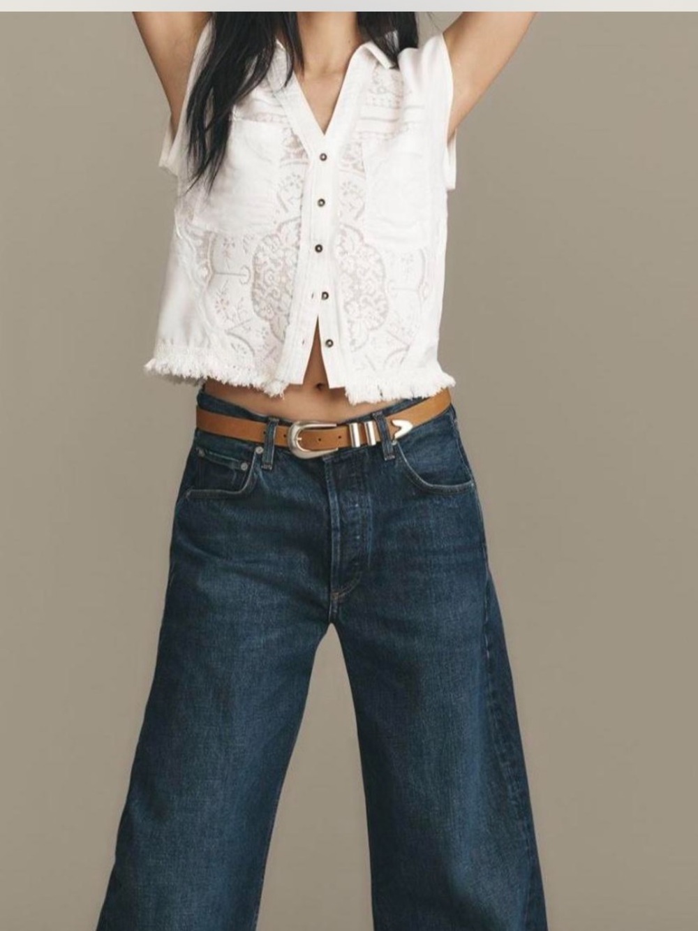 Pilcro Anthropologie White Lace Cotton Fringe Vest Top XS Boho cottagecore
